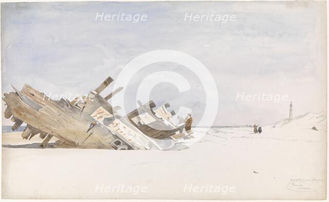 Wreck on the beach of Renesse in Schouwen-Duivenland, 1834-1893. Creator: Willem Antonie van Deventer.