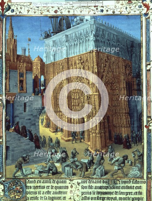 Construction of the Temple of Solomon, represented as the great portico of the Cathedral of Bourg…