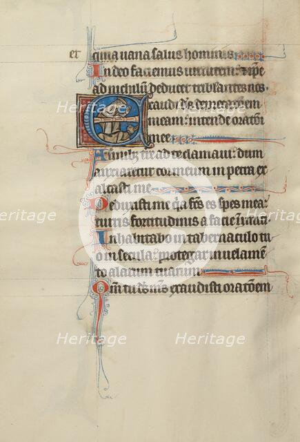 Initial E: David Crushing the Devil Underfoot; Bute Psalter, text and illumination about 1285. Creator: Bute Master.