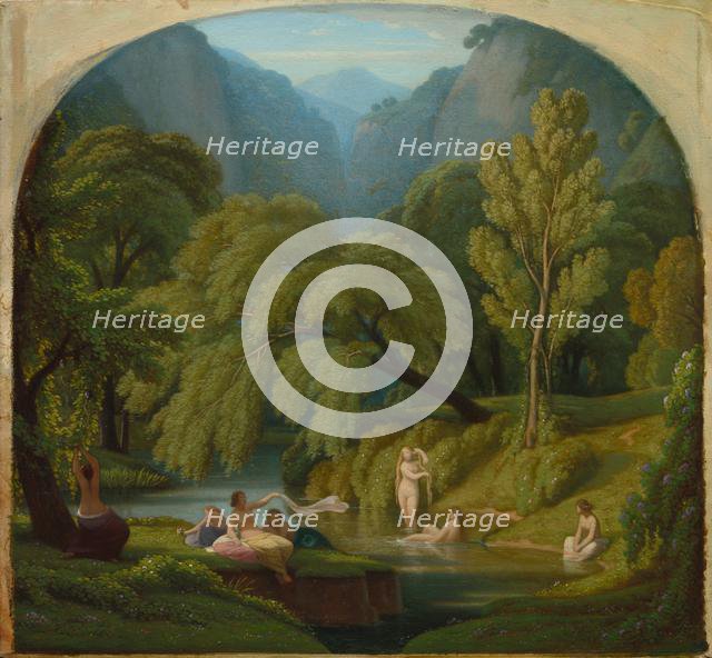 The Bathers, Souvenir of the Banks of the Anio River at Tivoli, c. 1860/1861. Creator: Théodore Caruelle d' Aligny (French, 1798-1871).