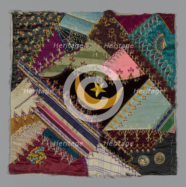 Fragment from Bedcover (Crazy Quilt Block), United States, c. 1884. Creator: Unknown.
