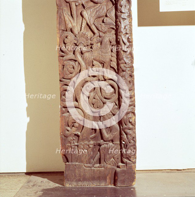 Sigurd roasts the heart of the Dragon, Fafnir, white Regin sleeps, 12th-13th centur Artist: Unknown.