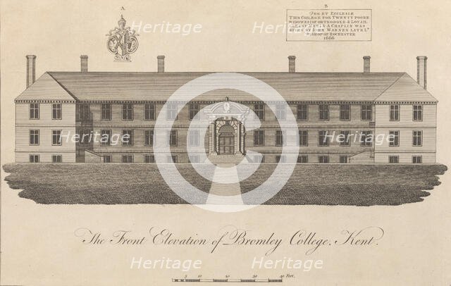 The Front Elevation of Bromley College, Kent, 1777-1790. Creator: John Bayly.