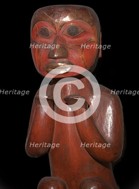 Native American carved wooden figure of a man, 19th century. Artist: Unknown