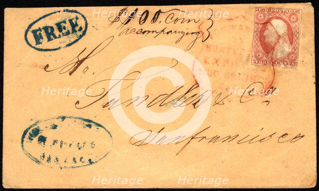 3c Washington on Hunter's Express cover, 1852-1857. Creator: Unknown.