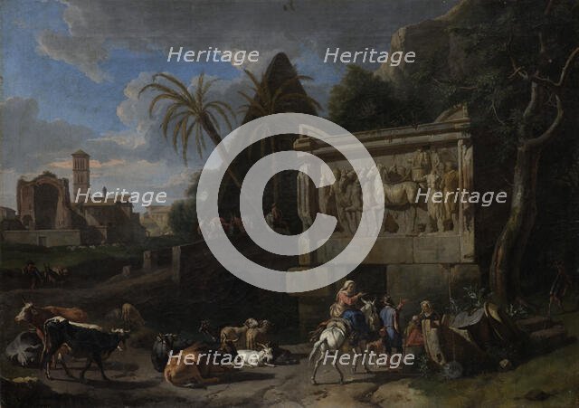Landscape with Ancient Ruins, a Resting Flock in the Front, c1694-1720. Creator: Pieter van Bloemen.