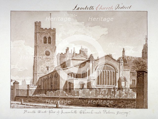 South-east view of the Church of St Mary, Lambeth, London, 1828.                                     Artist: John Chessell Buckler