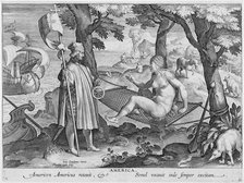 Columbus 'discovering America', 1492, (c1600). Artist: Theodoor Galle