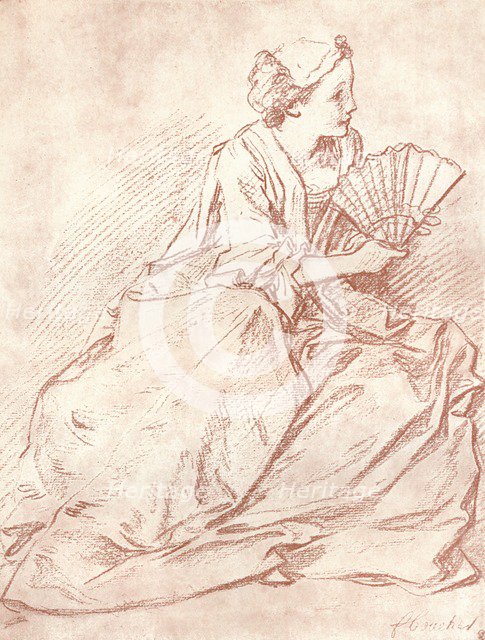 'The Lady with the Fan', 18th century. Artist: Francois Boucher.