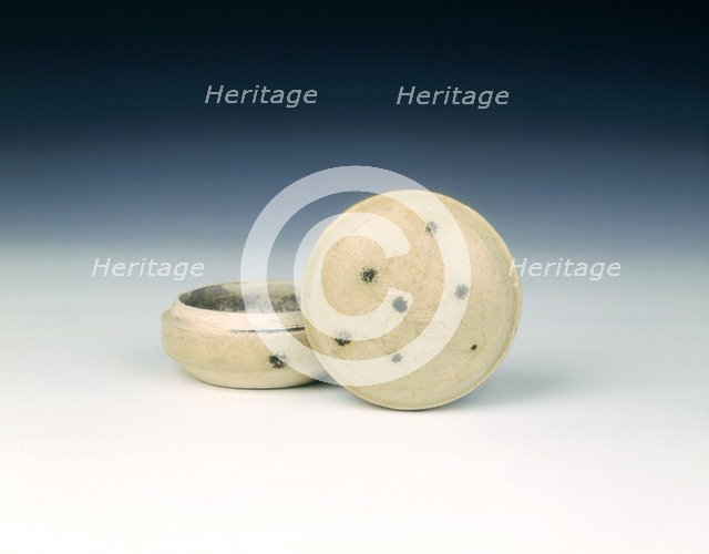 Covered box with brown-spotted relief flower, China, 10th century. Artist: Unknown