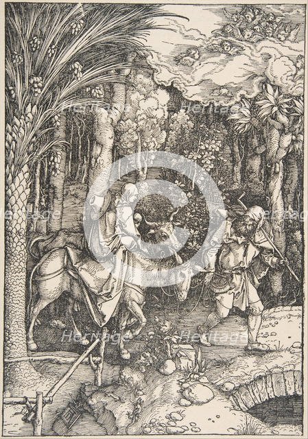 The Flight into Egypt, from The Life of the Virgin, Latin Edition, 1511, 1511. Creator: Albrecht Durer.
