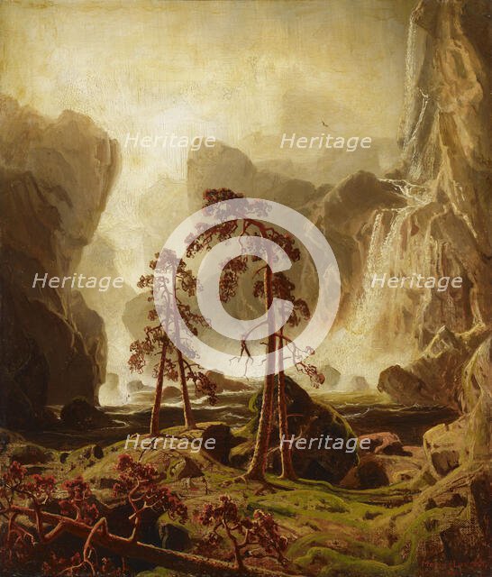 Mountain range and waterfall, 1851. Creator: Markus Larsson.