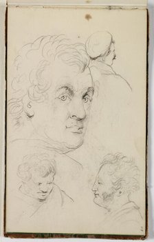 (Untitled, Four Studies of a Man's Head), between 1820 and 1848. Creator: Thomas Cole.