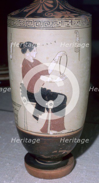 Greek vase painting of a seated woman, 5th century BC.