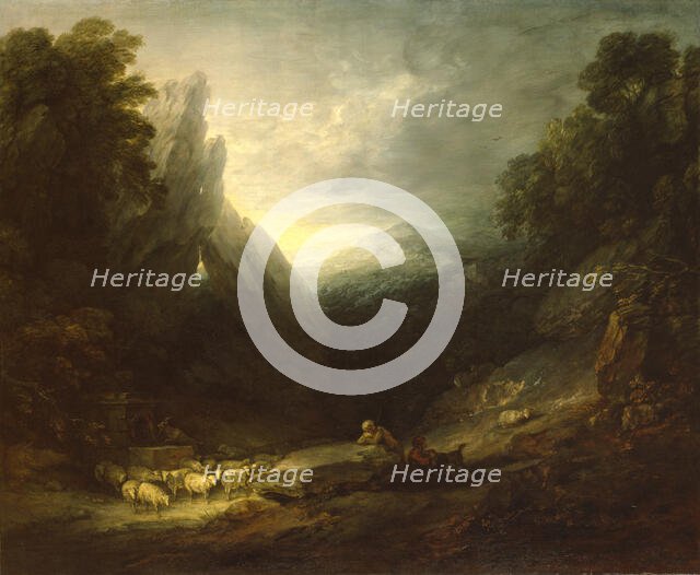Romantic Landscape with Sheep at a Spring, c1783. Creator: Thomas Gainsborough.