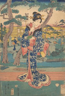 Young girl at tea house in Iriya, mid-19th century. Creator: Utagawa Hiroshige II.