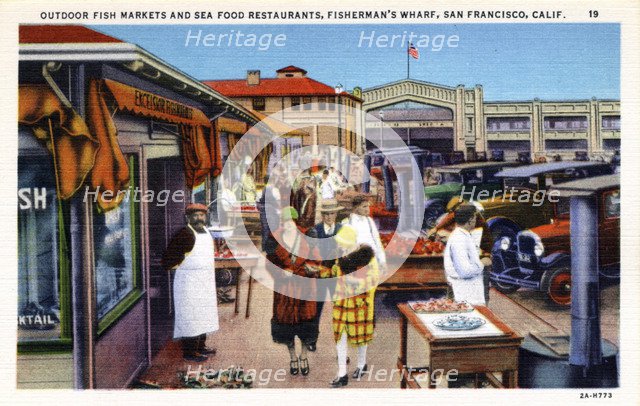 Fish market and seafood restaurants, Fisherman's Wharf, San Francisco, California, USA, 1932. Artist: Unknown