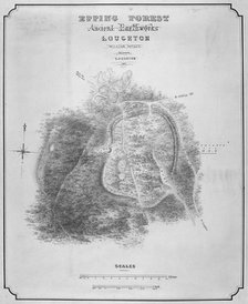 Map of the ancient earthworks at Loughton Camp made around AD 52 in Epping Forest, Essex, 1876. Artist: William d'Oyley