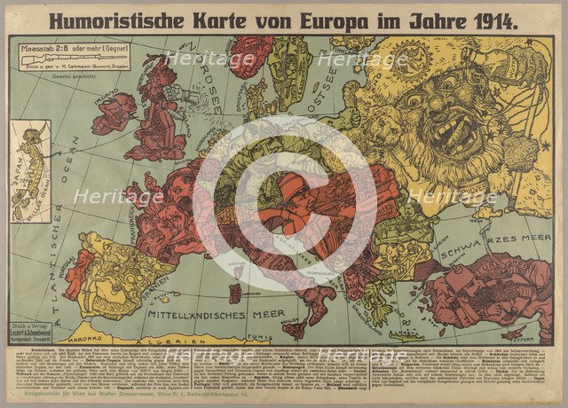 Humorous Europe Map in 1914, 1914.
