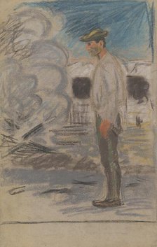 A farmhand in the yard, 1935-1944. Creator: Arnold Peter Weisz-Kubincan.