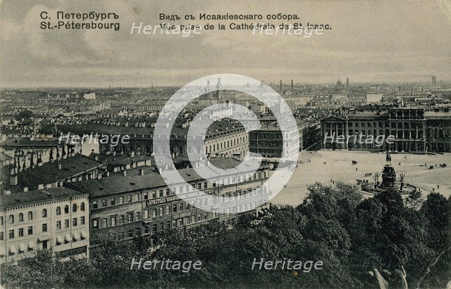 View of the Hotel Astoria from the Saint Isaac's Cathedral in St. Petersburg, 1910s.