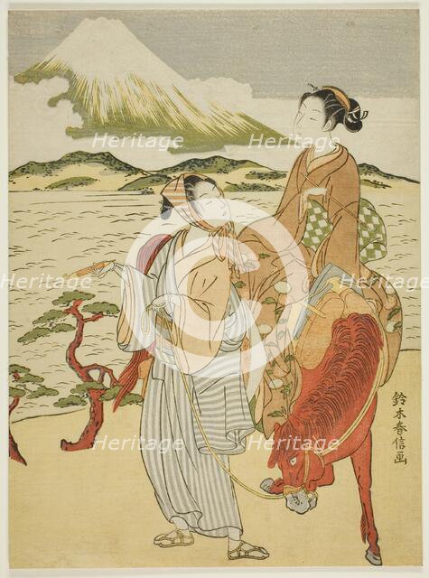 Pausing to admire Mt. Fuji (parody of Ariwara no Narihira's journey to the east), c. 1768/69. Creator: Suzuki Harunobu.