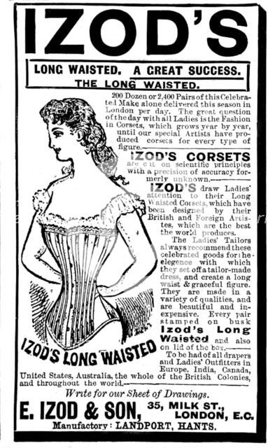 Advertisement for Izod's long-waisted corsets, 1895. Creator: Unknown.