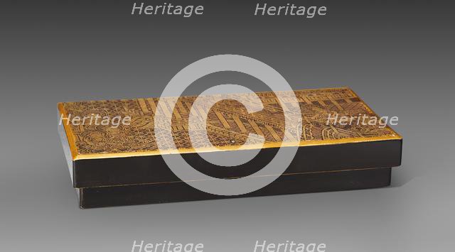 Fragment Mounted as a Box Cover with a Scene from Amida's Paradise, 1100s. Creator: Unknown.