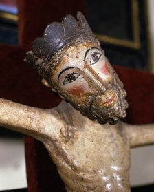  'Christ of Solsona', polychromed wood carving, detail of the superior part.