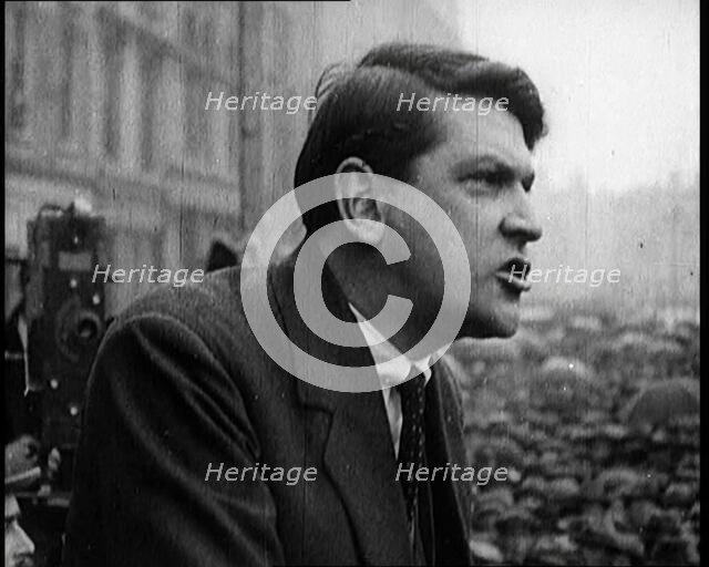 Irish Chairman of the Provisional Government Michael Collins Giving a Speech to Crowds..., 1922. Creator: British Pathe Ltd.