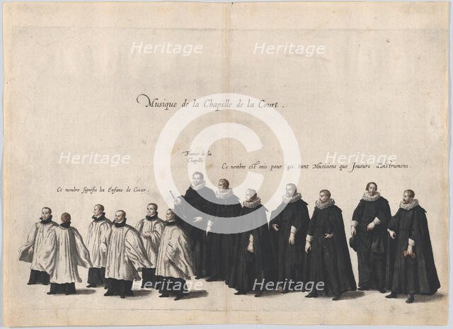 Plate 6: Members of the court chapel choir marching in the funeral procession of Archduke ..., 1623. Creator: Cornelis Galle I.