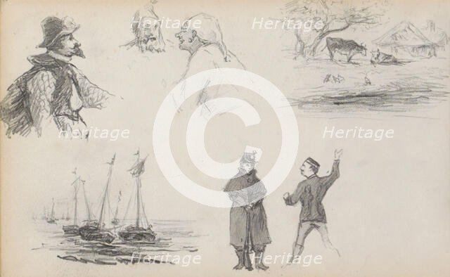 Studies of sailing ships, 1880. Creator: Marius Bauer.