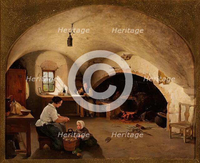 The Kitchen of Barra Castle, Aberdeenshire, 1854. Creator: James Cassie.