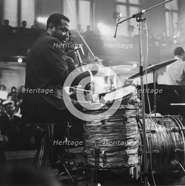 Ben Riley, BBC TV Recording "Jazz Goes to College" Cambridge, 1966. Creator: Brian Foskett.