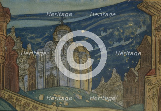 Putivl. Stage design for the opera Prince Igor by A. Borodin, 1914. Artist: Roerich, Nicholas (1874-1947)