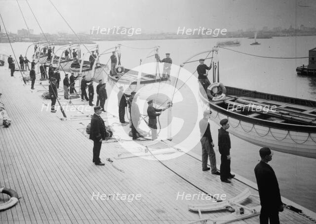 Drill, Holland America Line - life boats ready to launch, between c1910 and c1915. Creator: Bain News Service.