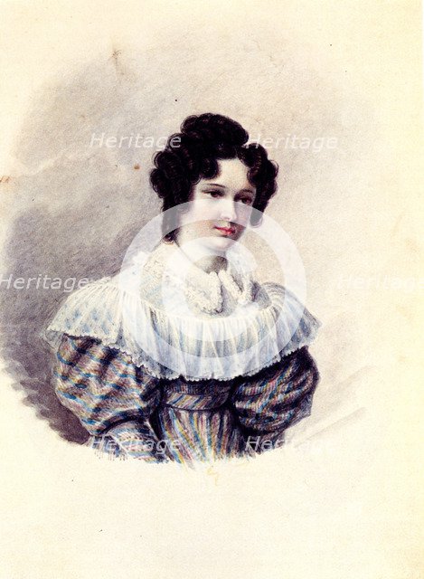 Portrait of Alexandra Ivanovna Davydova (1802-1895), wife of Decembrist Vasily Davydov, 1830-1839. Artist: Bestuzhev, Nikolai Alexandrovich (1791-1855)