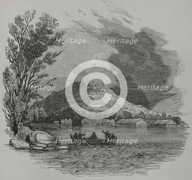 View of the town, Sulu, Sulu Island, Philippines, 1856. Creator: Cabanach.