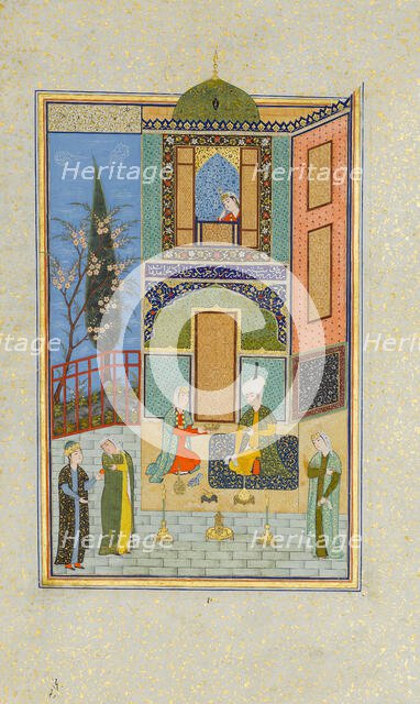 Bahram Gur in the Green Palace on Monday, Folio from a Khamsa (Quintet) of Nizami, A.H. 931/A.D. 152 Creator: Unknown.