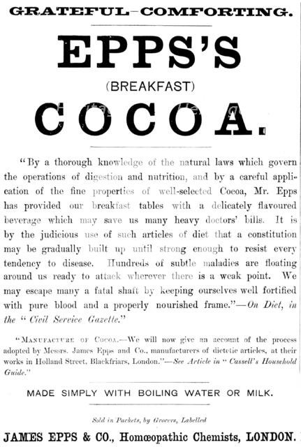 Advertisement for Epps’s (Breakfast) Cocoa, 1890. Creator: Unknown.