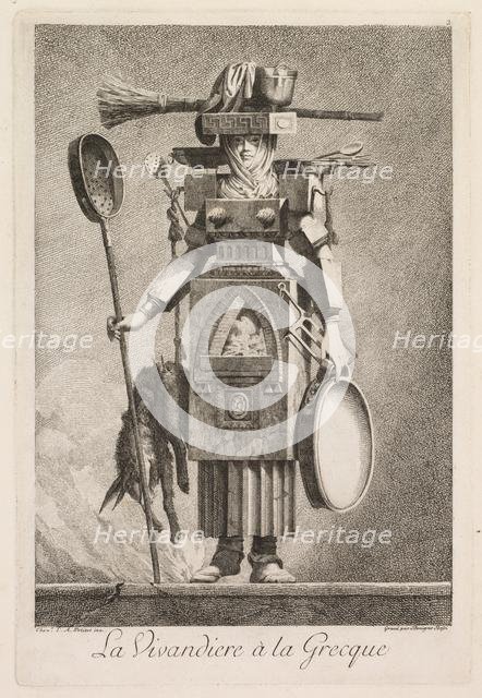 Mascarade à la Grecque: La Vivandière à la Grecque (Plate 2), 1771. Creator: Benigno Bossi (Italian, 1727-1792); Ennemond-Alexander Petitot (French, 1727-1792).