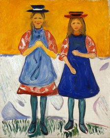 Two Little Girls with Blue Aprons. Artist: Munch, Edvard (1863-1944)