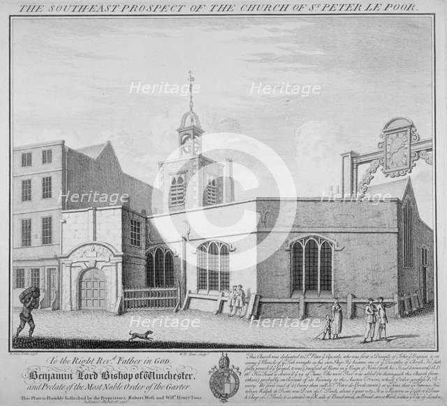South-east prospect of the Church of St Peter-le-Poer, City of London, 1736. Artist: William Henry Toms