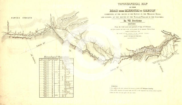 Topographical map of the road from Missouri to Oregon, commencing at the mouth of the Kansas...,1846 Creators: John C Fremont, Charles Preuss.