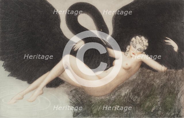 Leda and the Swan, 1934. Creator: Icart, Louis Justin Laurent (1888-1950).