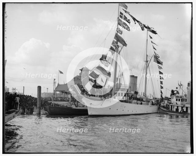 Mardi Gras, arrival of Rex on U.S.S. Galveston, New Orleans, La., c1900. Creator: Unknown.