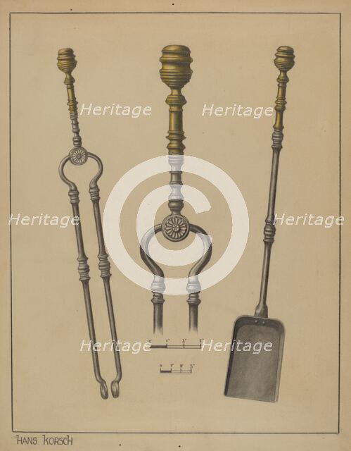 Fire Shovel and Tongs, c. 1937. Creator: Hans Korsch.