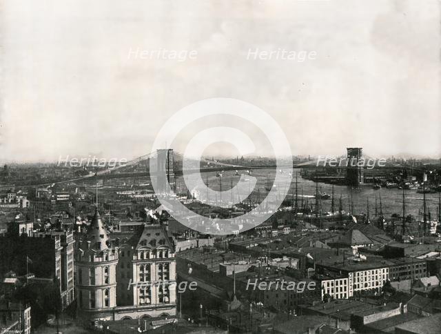 General view showing the Brooklyn Bridge, New York, USA, 1895.  Creator: Unknown.