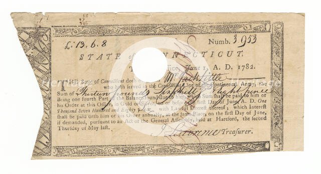 Receipt for payment to Jack Little for his service in the Continental Army, 1782. Creator: Unknown.