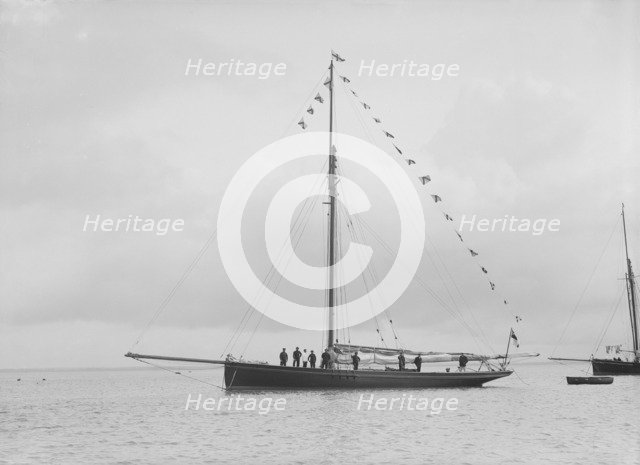 'Bloodhound' at anchor with flags, August 1912. Creator: Kirk & Sons of Cowes.